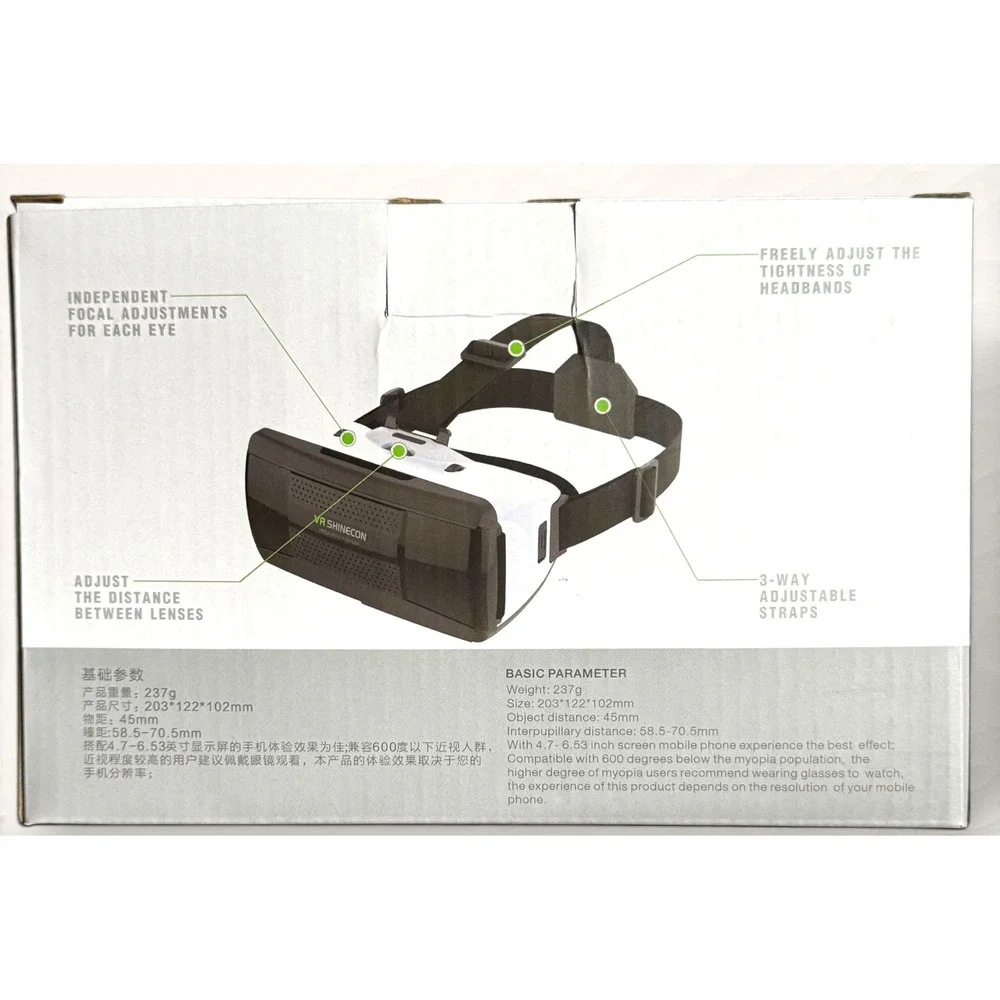 VR Shinecon Virtual Reality Glasses  Black White Techcore SC-G06B Goggles
